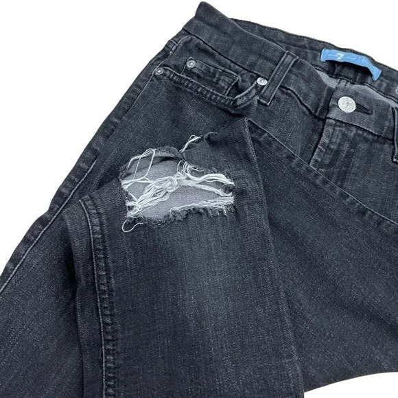 7 for all Mankind Black Distressed B(air) Ankle Skinny Jeans 26 - Picture 3 of 4